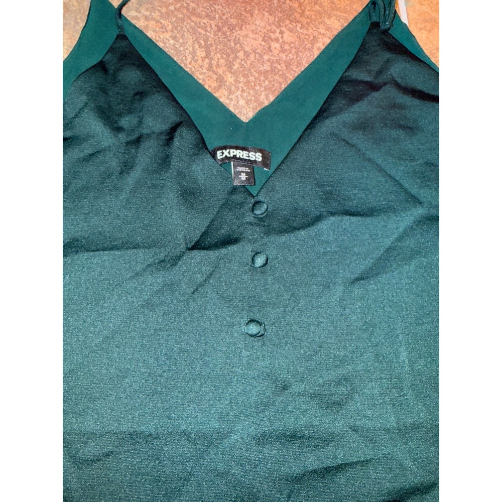 Express Womens Forest Green Satin V-Neck Cami Top Adjustable Straps Size M - Picture 4 of 4